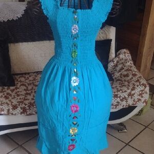 Blue Floral Smocked Dress